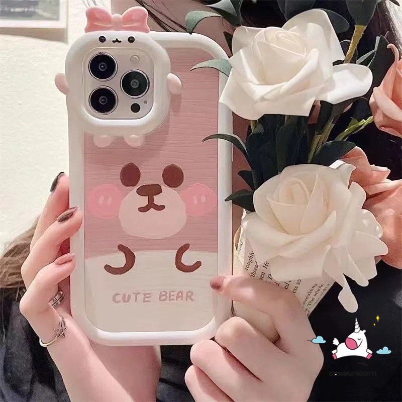 Casing Case Beruang Kartun Lucu Case Realme C15 C33 C25 C25s C12 C31 C21Y 9 8 7 8i 9pro+8pro 5 6i 9i 5 7i C30 C25Y C11 C35 C21 C2 C1 C3 C17 Lovely 3D Bow Little Monster Lens Lembut Sarung Cover Sarung