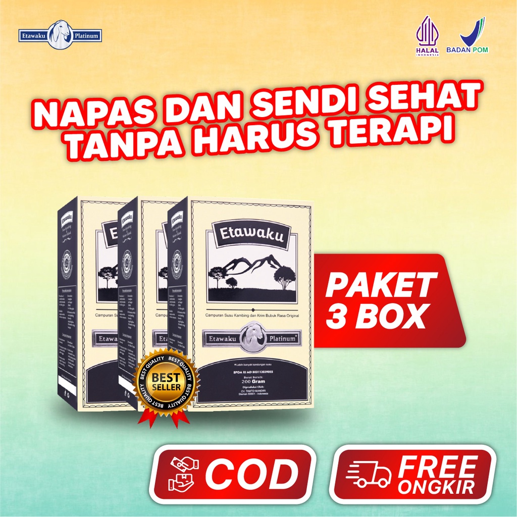 

Etawaku Platinum Paket 3 Box Susu Kambing Etawa Bubuk Murni Rendah Gula Tuntaskan dan Sembuhkan Sesak Nafas Nyeri Sendi Osteoarthritis Osteoporosis Asam Lambung Isi 200 gram