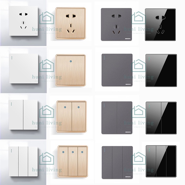 Saklar / Sakelar Lampu Emas Gold/Grey/White/Black Brushed 1/2/3 Gang Electrical Switch Power Socket with USB
