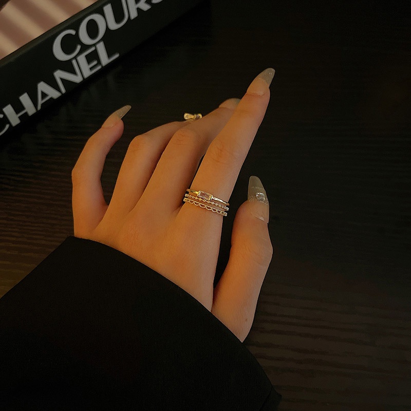Cincin Model Terbuka Lapis Ganda Bahan Zirkon Dapat Disesuaikan Untuk Wanita