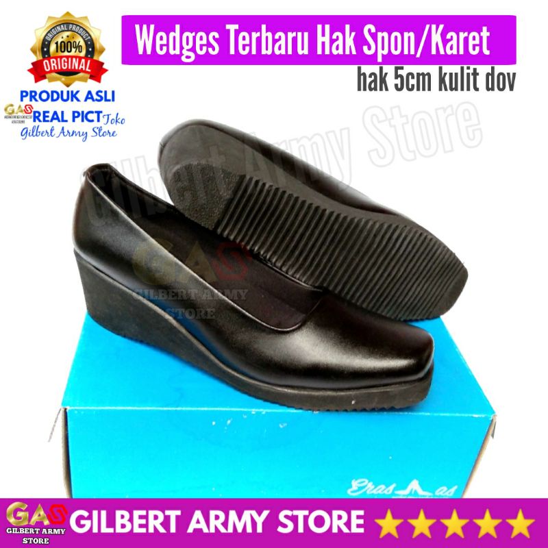 ERASMAS Sepatu Persit Wedges Wanita Terbaru B5 dop 36-43 hak 5cm Sedang Sol Tapak Karet Spon Ringan