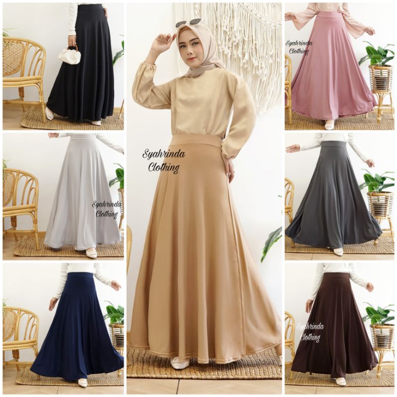 Rok Polos Panjang Skirt Lebar Wanita Jescourt Jersey Premium