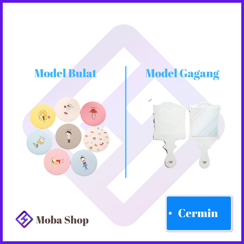 Cermin Bulat Karakter / Cermin Make Up Gagang Putih