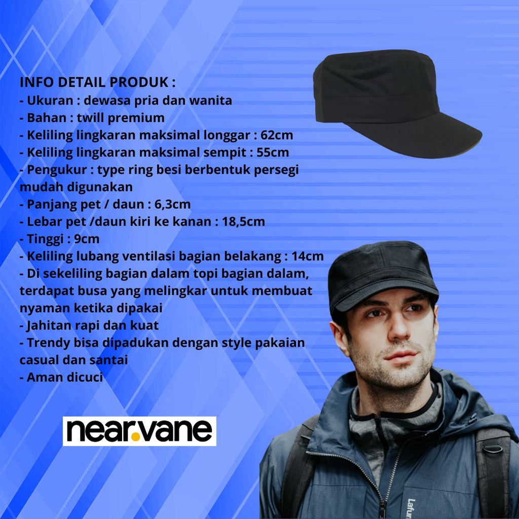 Topi Komando Militer Style Pria Topi Main Gaul Topi Main Rel Besi Aktivitas Outdoor Lapangan Tentara Militer Warna Hitam Hijau Army Biru Navy Coklat Cokelat