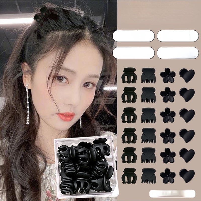 12pcs / Set Jepit Rambut Poni Mini Warna Hitam Gaya Korea Untuk Wanita