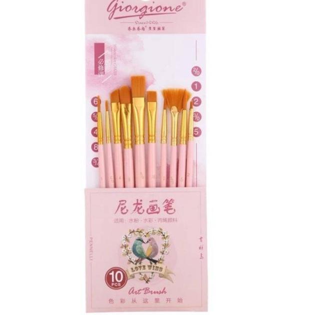 

Giorgione Brush Set G-188 | Kuas Lukis Set 10 Bird Series - Pink