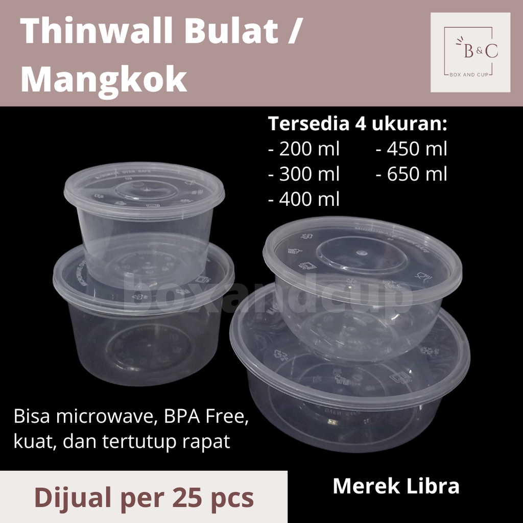 Kotak Makan Plastik Thinwall Bulat / Mangkok / Bowl / Round 300ml, 400ml, 450ml, 650ml - isi 25 pcs