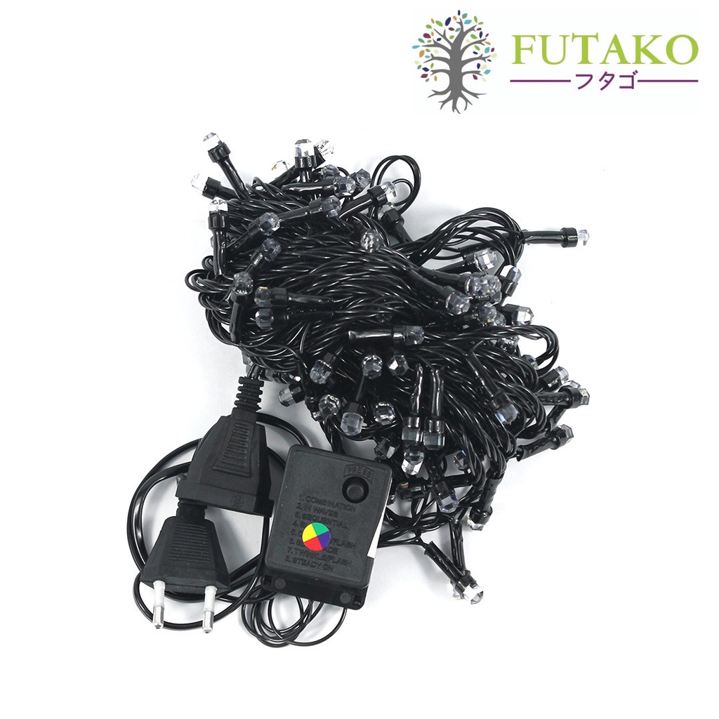 FUTAKO Lampu Tumblr Natal LED / Dekorasi / Twinkle Light RGB FULL 100 lampu KABEL HITAM