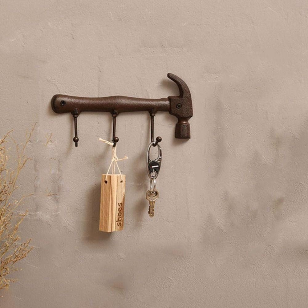 [Elegan] Hook Retro Hias Untuk Toko Bar Taman Yang Dipasang Di Dinding Berbentuk Palu 3-Hook Key Holder