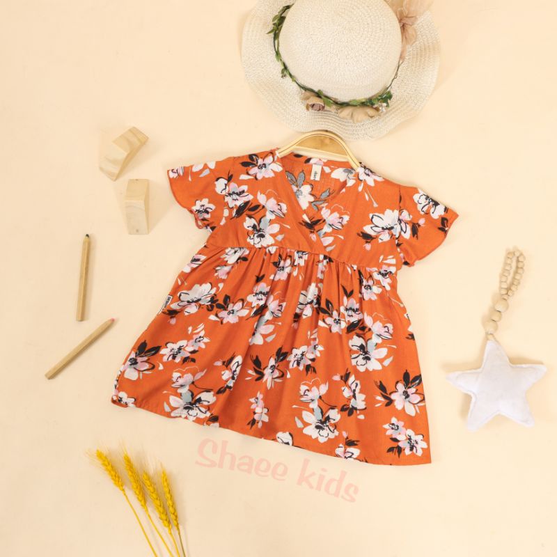 SHAEE KIDS - Dress Anak Kimono Flower Rayon Dress Premium 6bln-1tahun