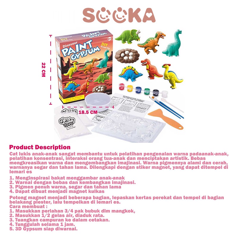 SOOKA Mainan DIY Prakarya Anak Kreativitas Stone Painting Mewarnai Melukis 3D Paint Gypsum Bisa Jadi Tempelan Magnet Kulkas SK-1015