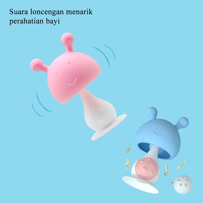 [1KG 25PCS] Babyland Mainan Teether Jamur Lonceng Lucu Gigitan Kerincingan Bayi