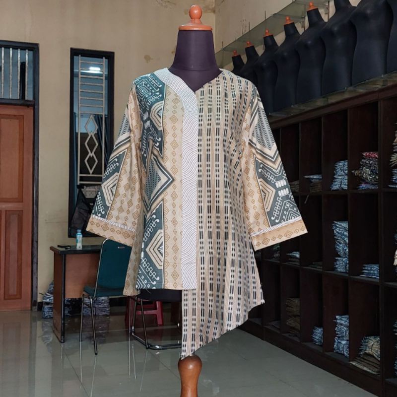 tey-17 Batik wanita ASJ SA HRB026 Kenongo Kemeja Tosca Pendek