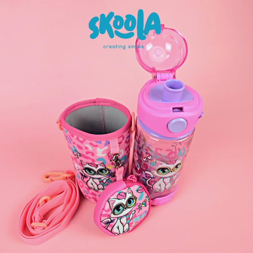 Skoola Botol Tempat Air Minum 500 ml dan Tas Anak Perempuan Laki - Laki Unicorn Cat Dino Bola - Wabo Spritz