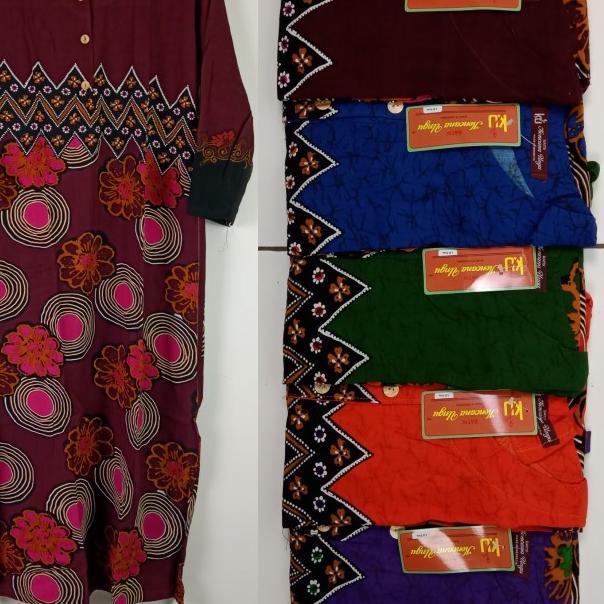 Daster Kencana Ungu Lengan Panjang Pola Label Coklat