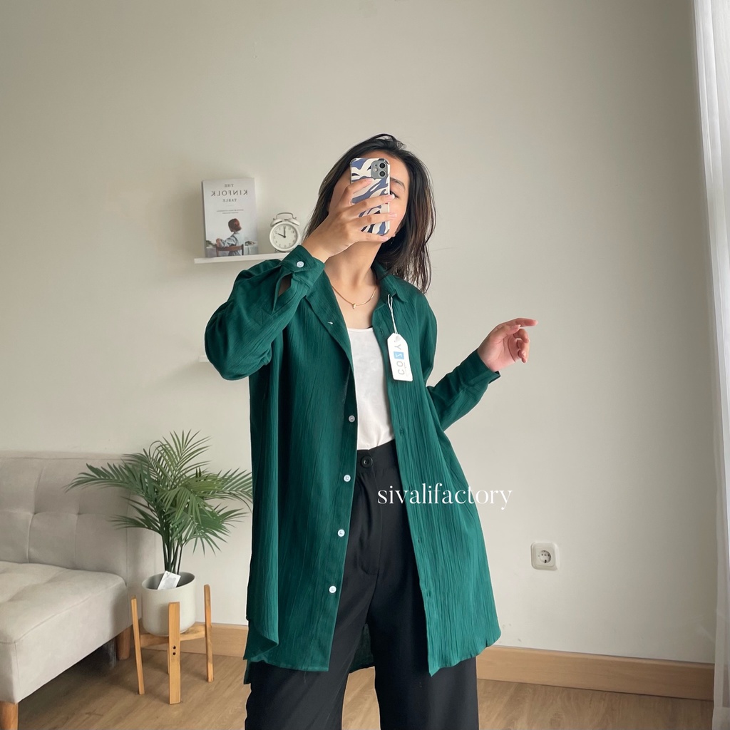 SIVALI Anna Shirt - Kemeja Oversize Linen Wanita 999 - Linen Shirt - Atasan Wanita Lengan Panjang
