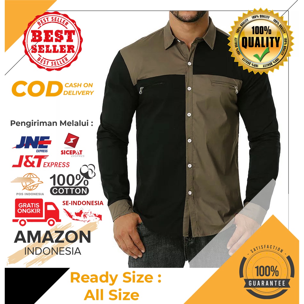 KEMEJA PRIA HEM ATASAN COWOK KOTAK KOTAK 2 WARNA MULTICOLOR GREY BLACK BAHAN KATUN COTTON DINGIN PREMIUM