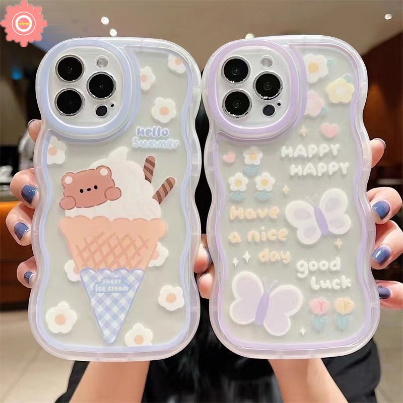 Case Samsung A14 A04s A12 A04 A50 A13 A52s A22 A32 A04E A03s A23 A53 A21s A20 A51 A03 A52 A33 A50s A02s A30s M22 A31 A11 Romance Butterfly Kartun Ice Cream Bear Lucu Soft Cover