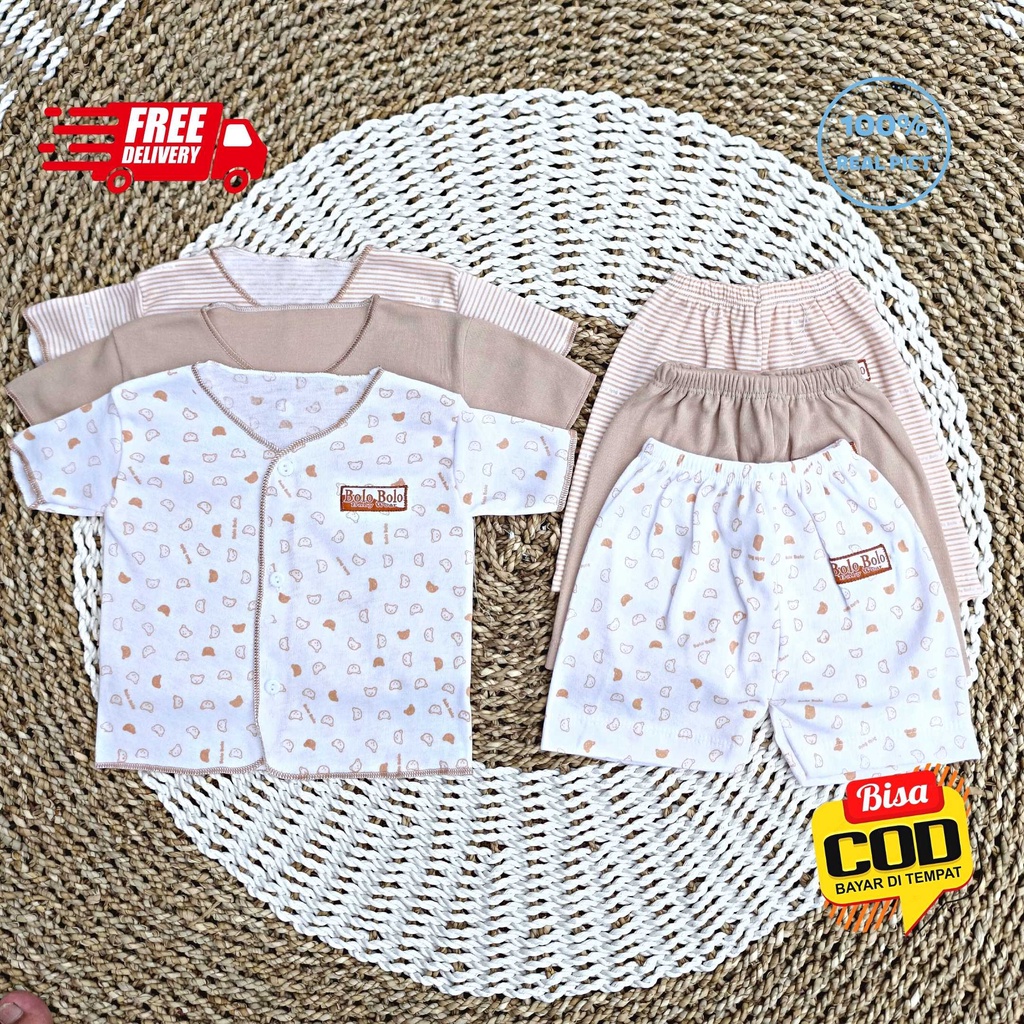 SALE 7.7 - 18 PCS Baju Bayi Celana Bayi Setelan Bayi Baju Bayi Newborn Baju Bayi Baru Lahir Kekinian Bolo-Bolo Serian COKLAT SUSU