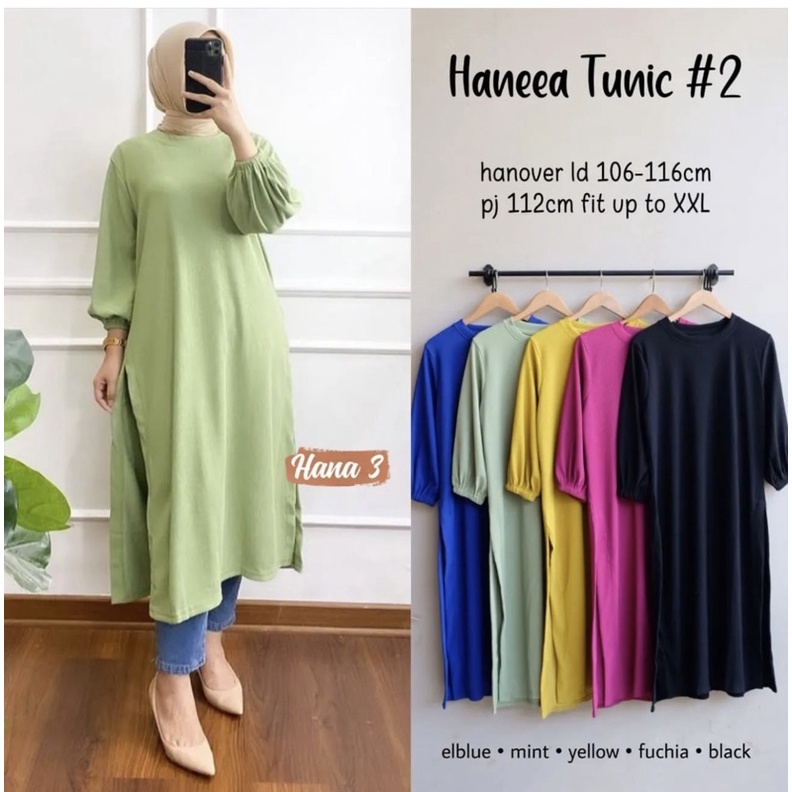 long tunik midi wanita bahan hanover merk clarke