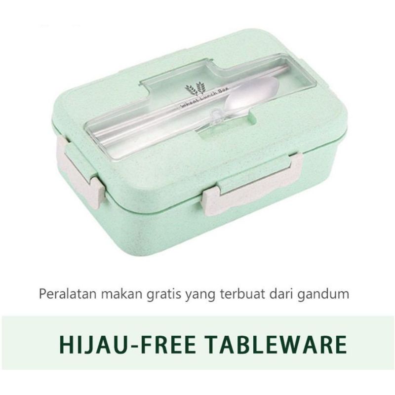 kotak makan 4 in 1 free sendok / kotak bekal makan jerami gandum