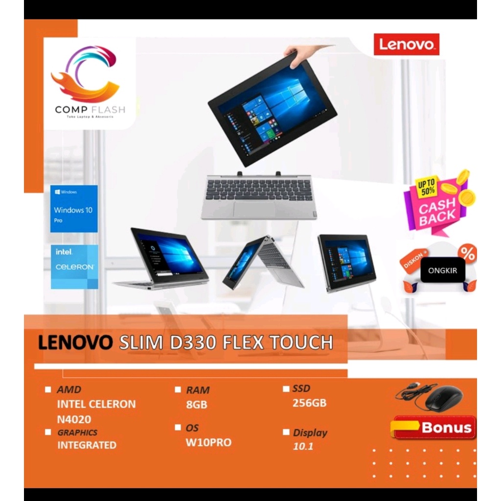 LAPTOP LENOVO 11 INCH TYPE SLIM D 330 FLEX TOUCH N 4020 8 GB