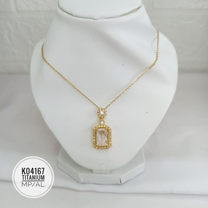 Kalung Titanium Zircon Mewah Persegi K04167