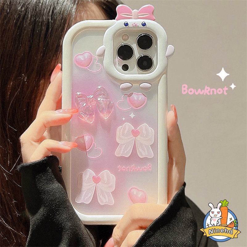 Soft Case Pelindung Lensa Bahan Silikon Tahan Banting Aksen Pita Pink Untuk iPhone 14 13 12 11 Pro Max X Xr Xs Max 7 8 6s Plus