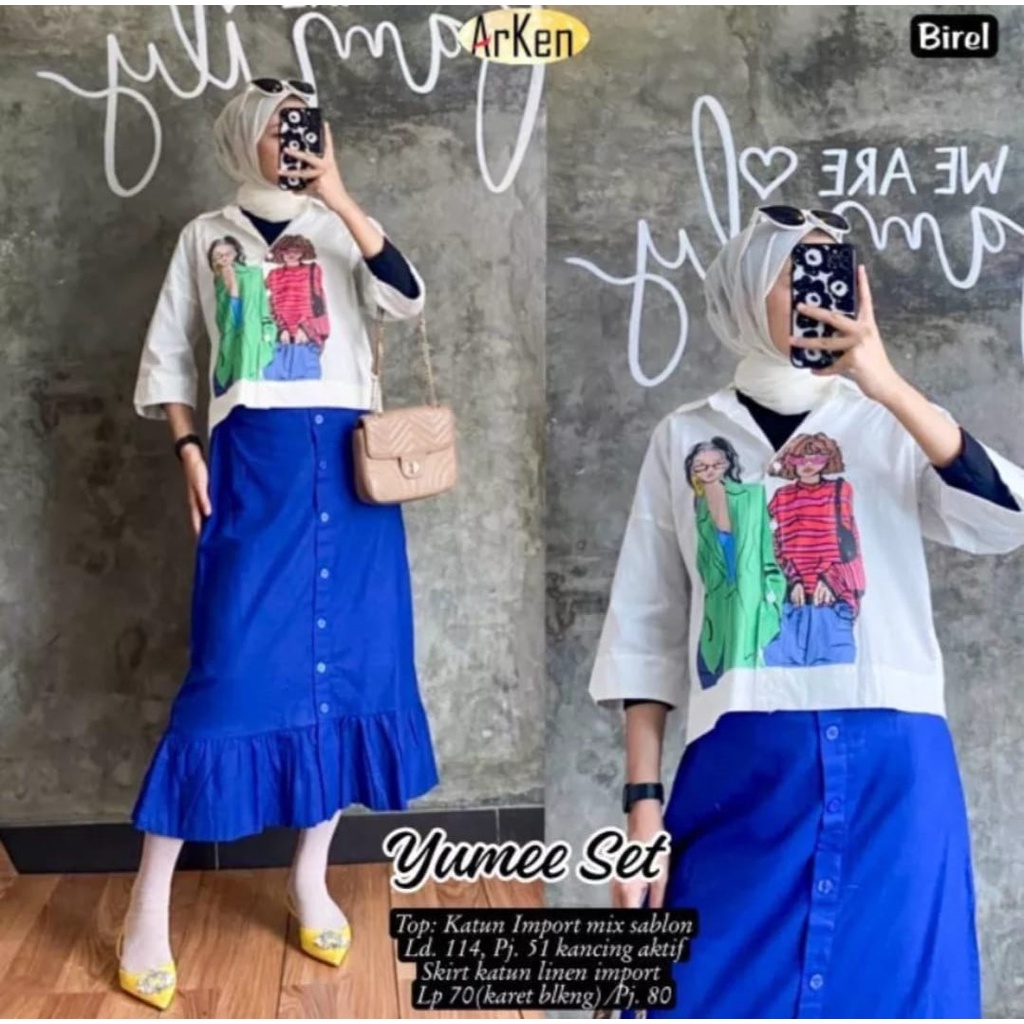 SETROK BLANCA ANIMA SABLON II SETELAN WANITA ATASAN CROP TOP KEKINIAN II SETELAN KEMAJA ATASAN ATASAN CRINKEL KROP DAN ROK RUNFLE KANCING II SETELAN PAKAIAN WANITA TERBARU ONE SET BUSUI CRINKEL AIR FLOW ALL SIZE BAYAR DITEMPAT