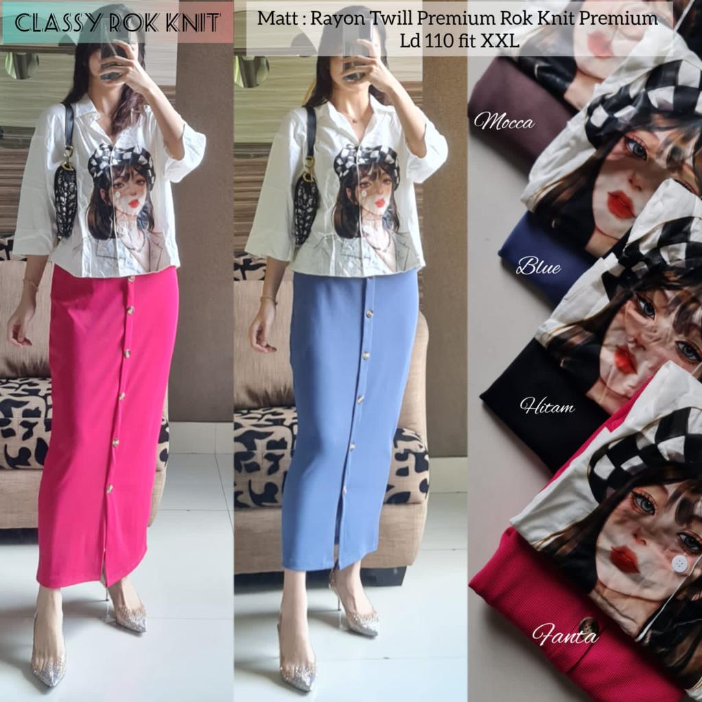 CLASSY ROK KNIT SET 2IN1 - ROK KNIT PREMIUM ATASAN RAYON TWILL PREMIUM
