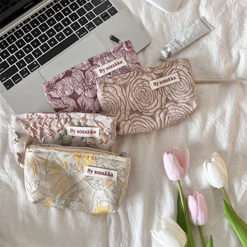 dompet kunci pouch kosmetik serbaguna multifungsi tempat pensil motif bunga aksesoris fashion korea wanita perempuan cantik premium berkualitas viral kekinian murah import aesthetic tas pulpen stationery sekolah kerja PO11