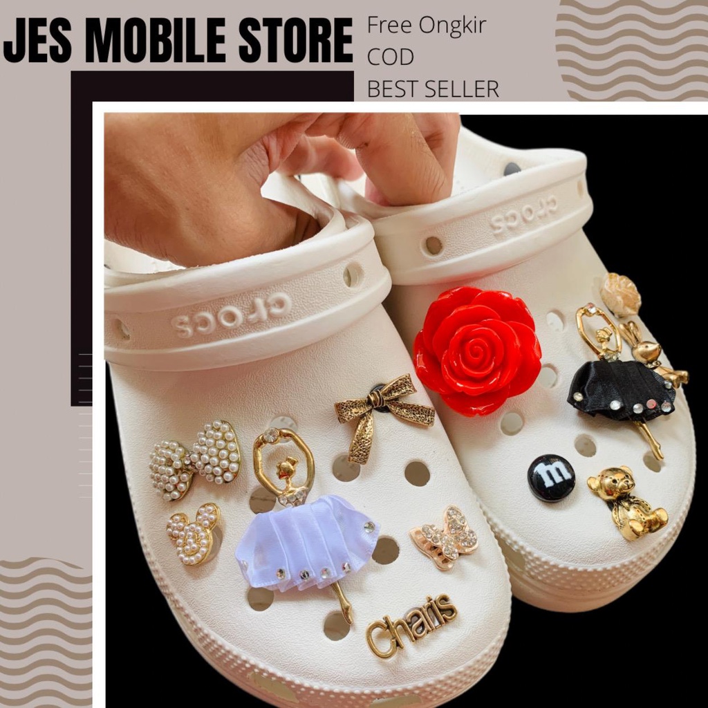 JesMobile crocs jibbitz balet -  Emas dan Berlian Imitasi - charms karakter - Liontin sepatu sendal,