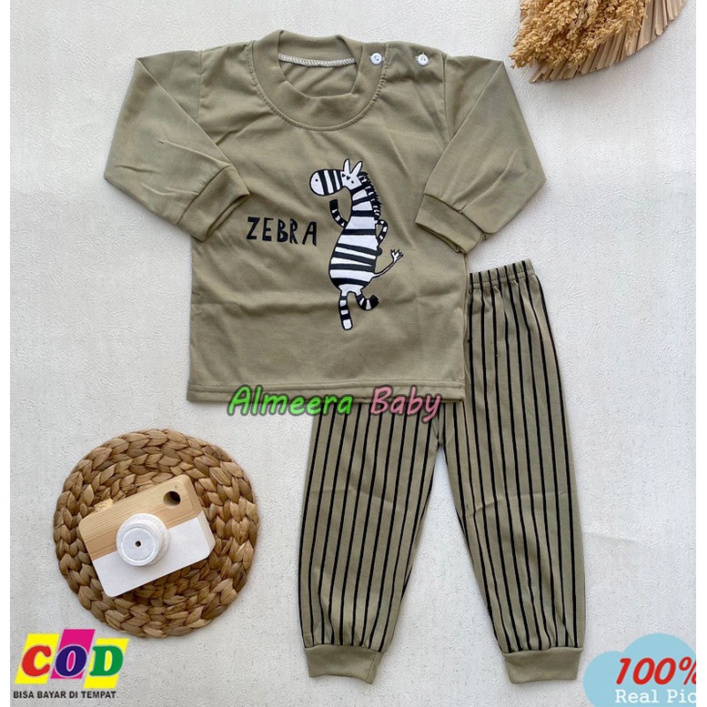 Setelan Baju Bayi Piyama Bayi Lengan Panjang Kancing Pundak Usia 3-12 Bulan Almeera Baby and Kids