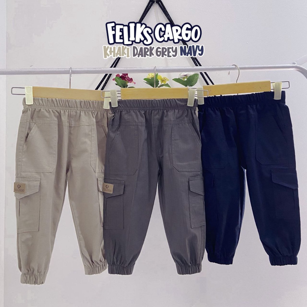 Nauree - Celana Cargo Feliks Untuk Anak Laki Laki Usia 1 2 3 4 5 6 7 8 Tahun Ukuran Lengkap Casual Sporty Stylish Kualitas Bagus Nyaman Fashionable Import Serbaguna