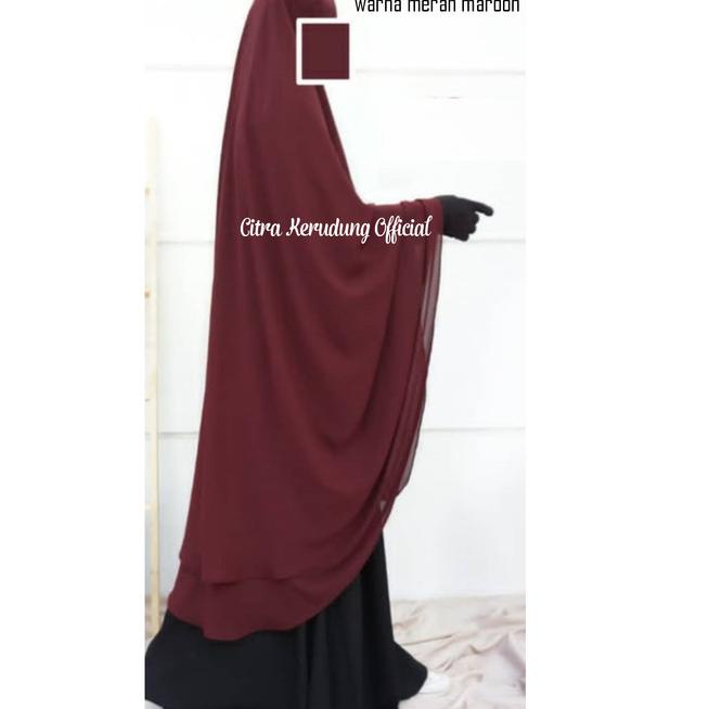Jilbab Syari Ceruty Babydolls premium import model polos 2 Layer - Merah Maroon