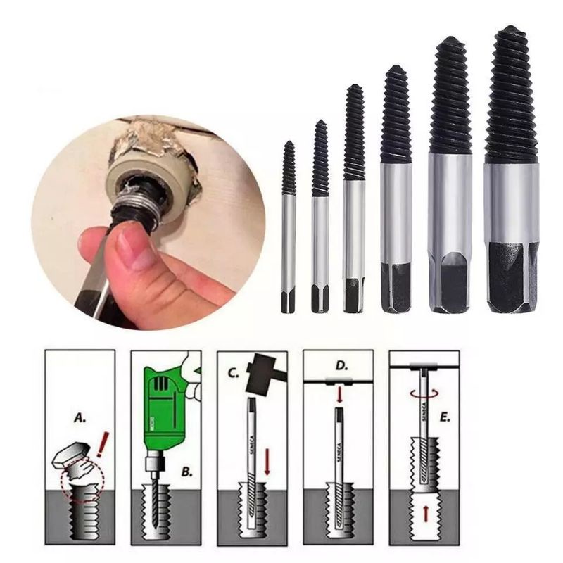 Nuansa - Set Mata Bor Extractor Broken Screw Remover 5 in 1 Alat Pembuka Baut Sekrup Rusak Screw Extractor Broken Striped Screw Remover