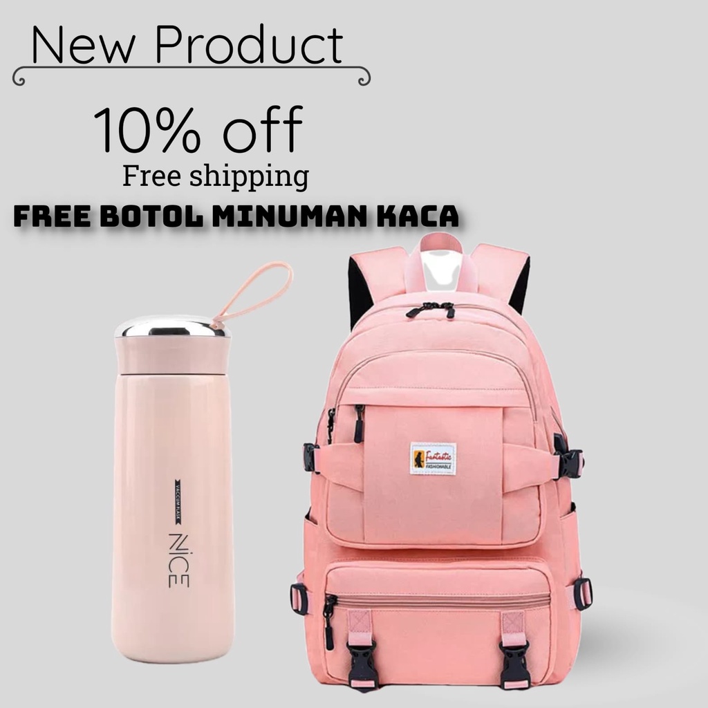 Tas Sekolah Anak Perempuan SD SMP SMA Ransel Kerja ORIGINAL Tas Sekolah Anak Laki-Laki Free Botol Minum Kaca