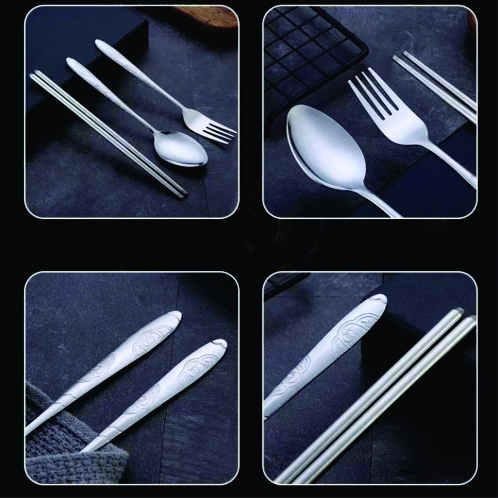 Sendok Garpu Sumpit set stainless Peralatan makan Food Grade Motif Lifestyle Modern - 1 set