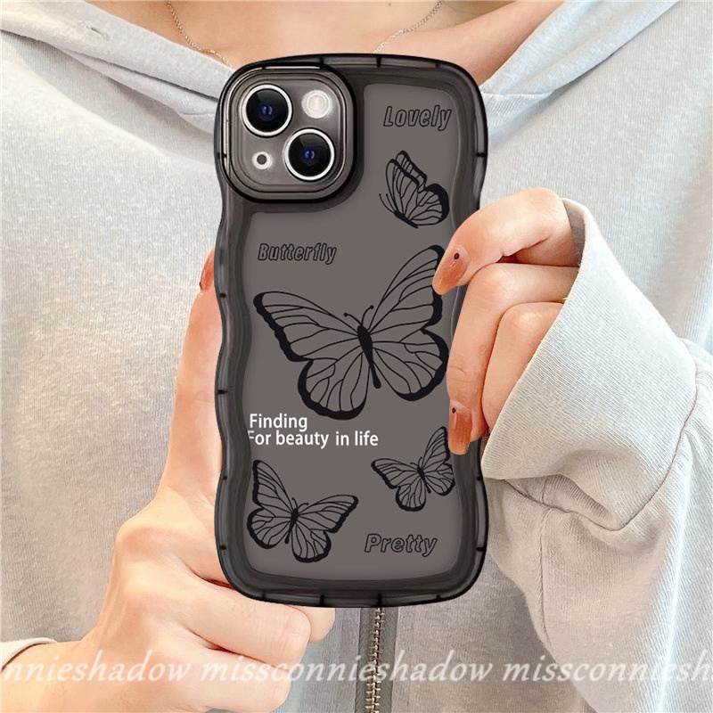 Soft Case Hitam Gelombang Kupu-Kupu Retro Cover OPPO A17 A57 A12 A16 A96 A77 A15 A54 A76 A95 A77s A16K A74 A3s A5 A9 2020 A5s A12E A7 A55 A16E A16E Reno 53 A52 A1K 6s A53 Case Cover Handphone