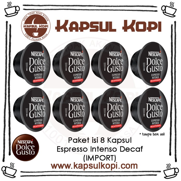 

PAKET 8 KAPSUL KOPI ESPRESSO INTENSO DECAF NESCAFE DOLCE GUSTO IMPOR