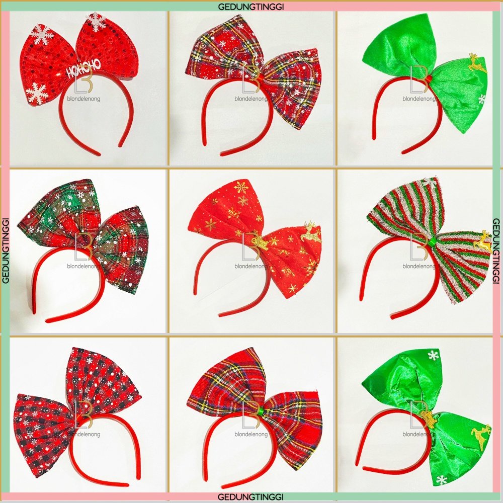 Bando Bandana Jepit Jepitan Ikat Asesoris Aksesoris Fashion Rambut Anak Anak Bayi Baby Perempuan Dewasa Lampu Led Hiasan Dekorasi Ornamen Ornament Pita Pohon Natal Merry Christmas Chrismast Xmas Tanduk Rusa Sinterklas Korea Foil Gold Emas Murah Lucu Set
