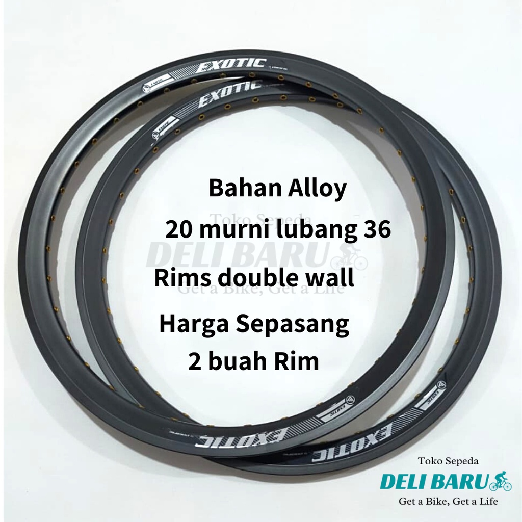 Exotic Rims 20 murni double wall 36 hole lingkar pelek alloy sepeda BMX, mini, lipat