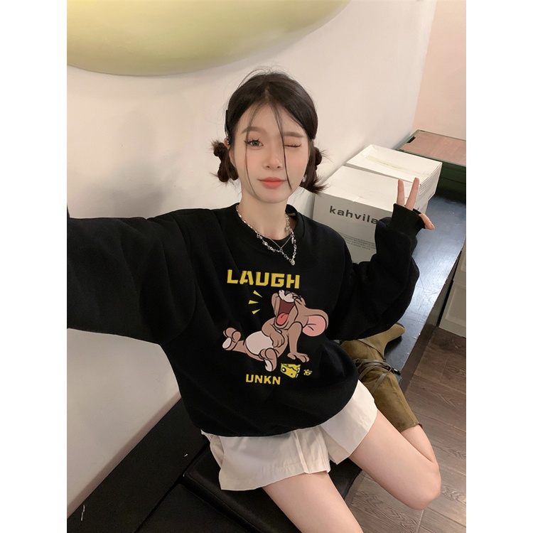 EUNII Sweater Lengan Panjang Cute Jerry Cheese Korean Style/Hoodie Oversize/Baju Wanita/Switer Wanita