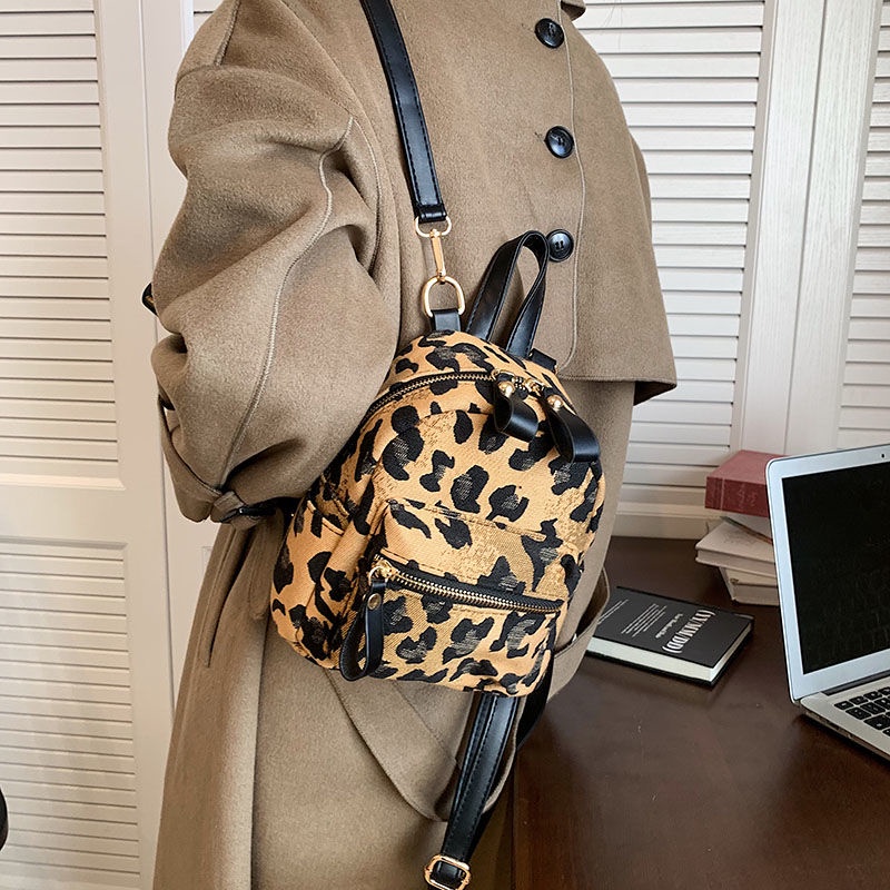 ❀Sera niche personality leopard print ransel untuk wanita 2022 baru gaya Jepang all-match mini ransel keluar satu bahu tas sekolah kecil