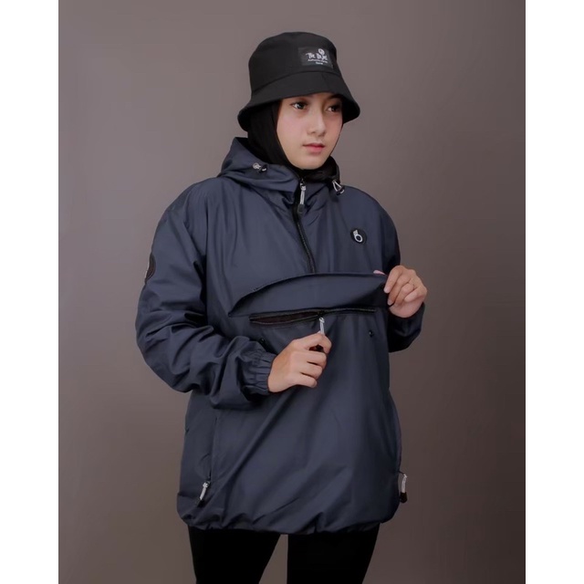 The Bojiel Biru Navy Jaket Cougle Simple Jaket Parasut Jaket Outdoor Jaket Cagoule JNK