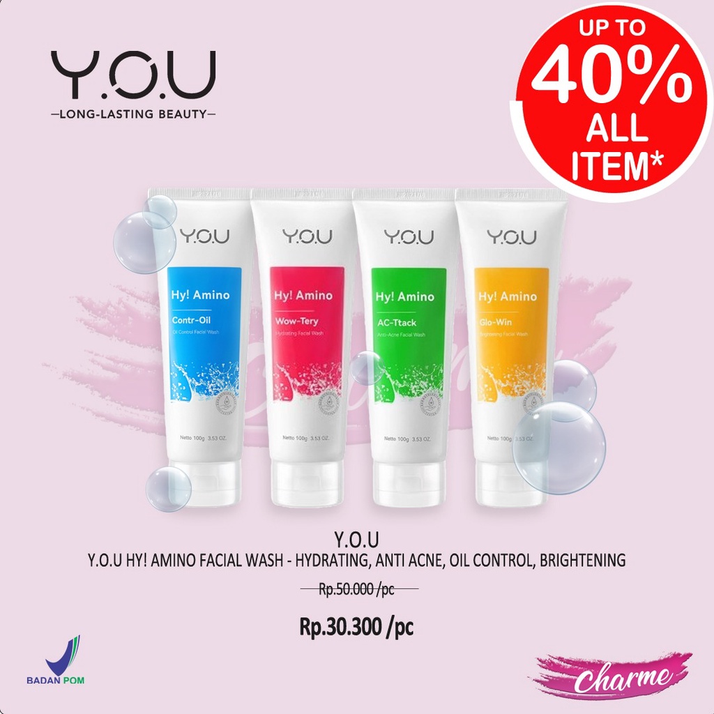 (READY &amp; ORI) Y.O.U YOU HY Amino Wow-Tery Hydrating Facial Wash/Attack/Glowing cuci muka pembersih wajah