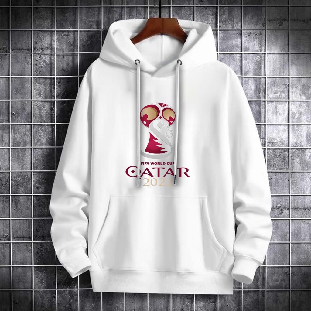 Sweater Jacket Hoodie Kayser Pria QATAR CUP 2022 Motif Print Bahan Fleece Tebal Keren