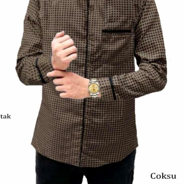kemeja koko pria lengan panjang Kotak Kotak - Coksu, M
