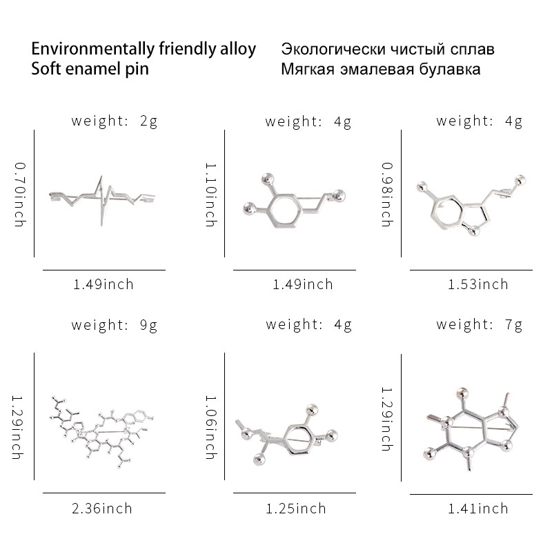 Bros Pin Rantai Desain Molekul Kimia Geometris Bahan Alloy Metal Untuk Aksesoris Pakaian