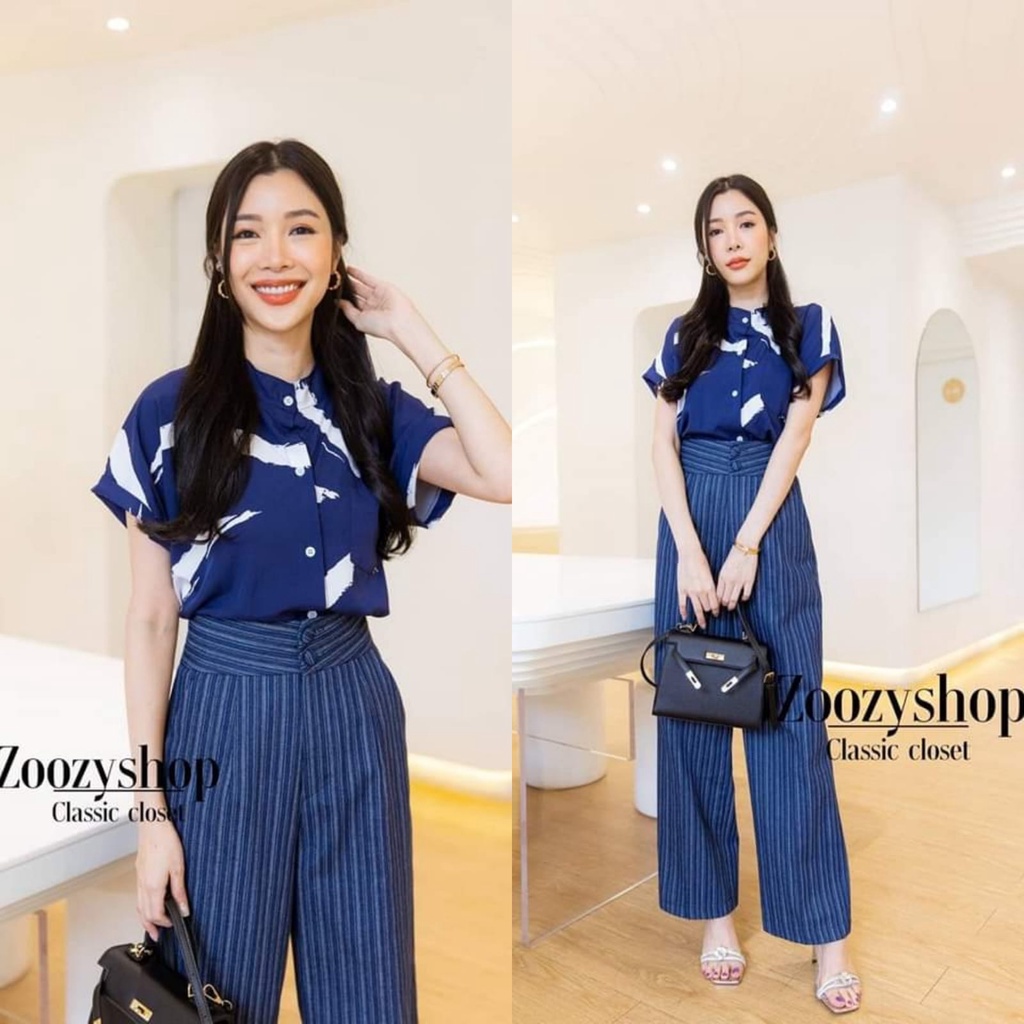 KEMEJA ZOOZY MOTIF ABSTRACT FASHION WANITA IMPORT BANGKOK CODE 47